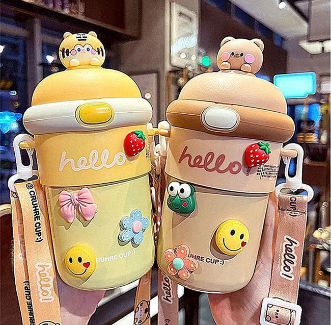 3D Cartoon Thermos Bottle with Strap – 500ml