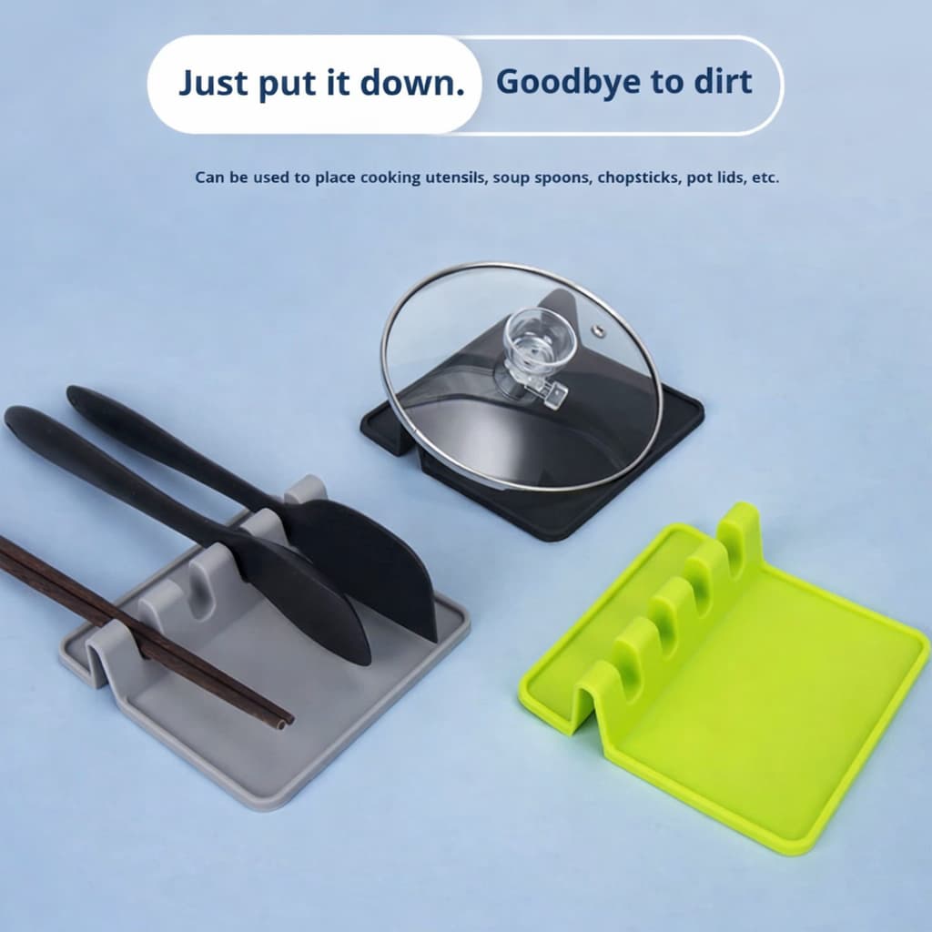 4-Slot Spoon & Utensil Rest with Drip Tray - Green | Tawwy