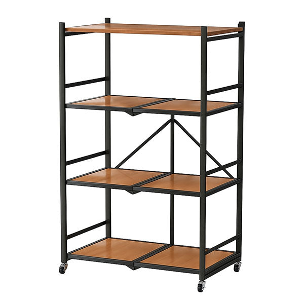4-Tier Metal Frame Rolling Storage Shelf with Wood Shelves