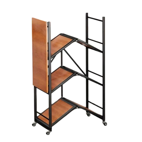 4-Tier Metal Frame Rolling Storage Shelf with Wood Shelves