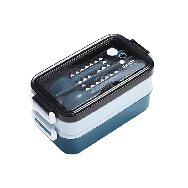 Bento 2-Layer Lunch Box with Built-in Cutlery Set