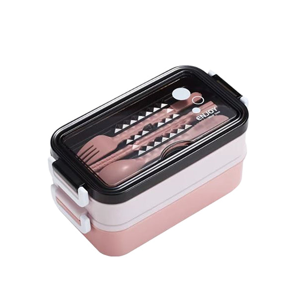 Bento 2-Layer Lunch Box with Built-in Cutlery Set