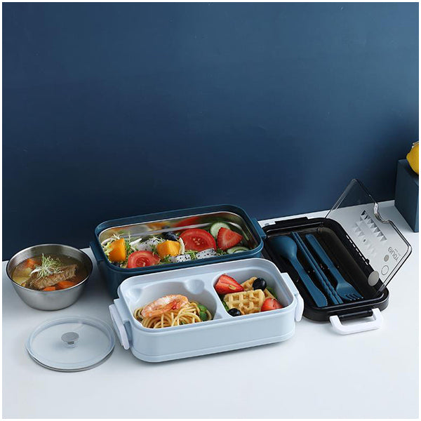 Bento 2-Layer Lunch Box with Built-in Cutlery Set