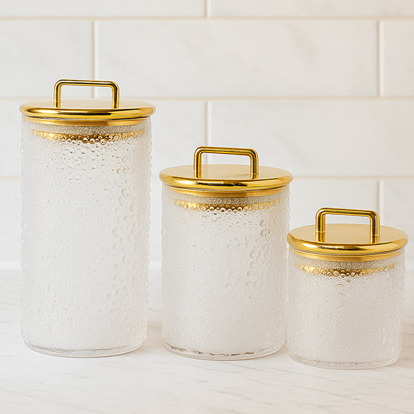 Bubble Glass Storage Jars with Gold Lids – Set of 3