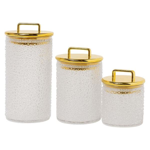 Bubble Glass Storage Jars with Gold Lids – Set of 3