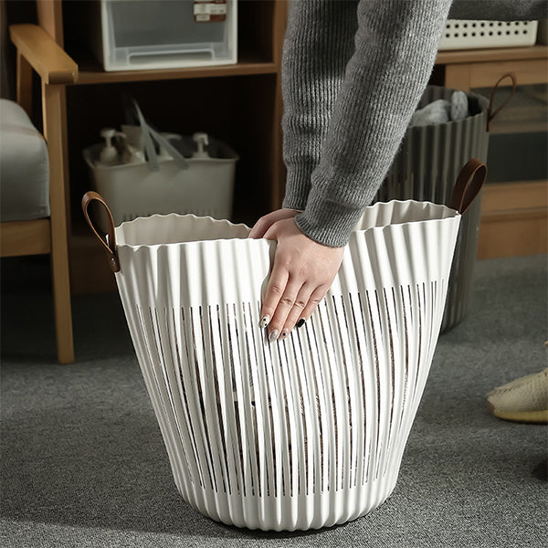 Flexible Plastic laundry Basket with Leather Handle