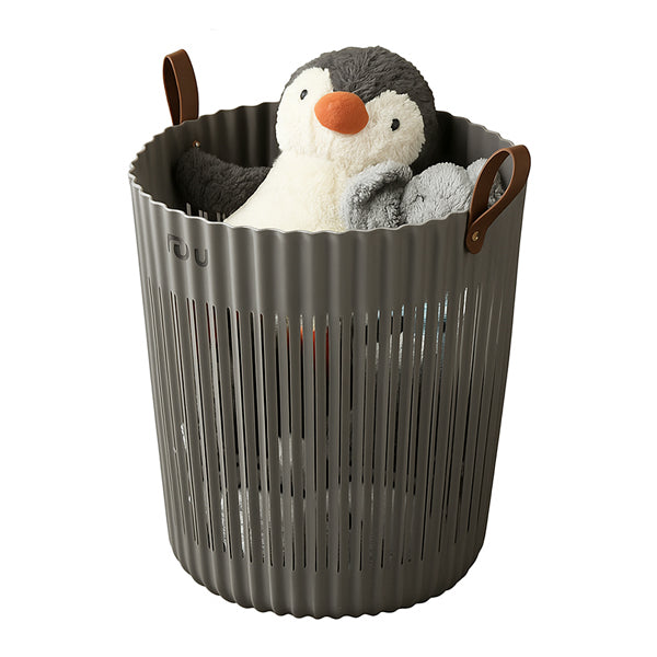 Flexible Plastic laundry Basket with Leather Handle