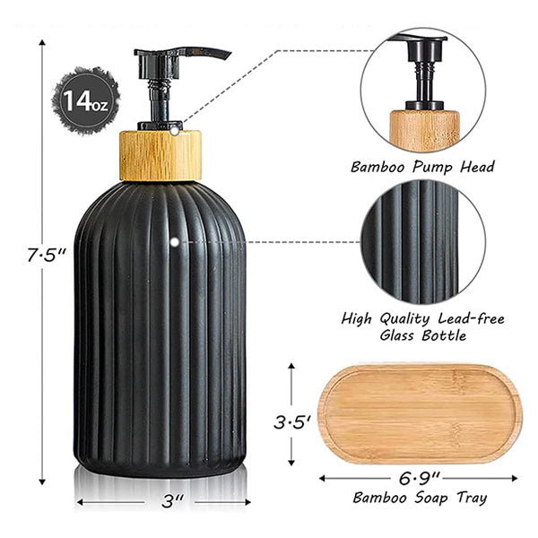 Glass Soap Dispenser with Wooden Tray