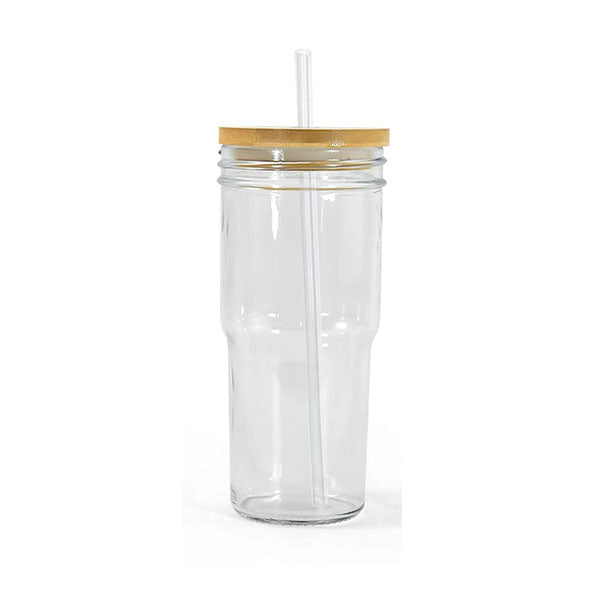 Glass Tumbler with Bamboo Lid and Straw 400ml