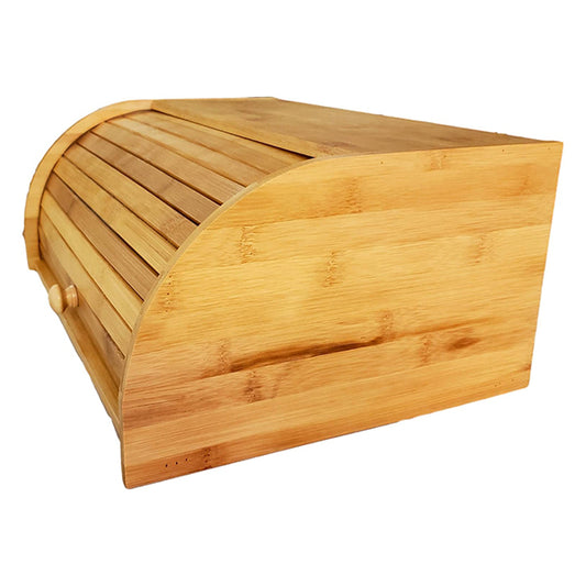 Natural Bamboo Bread Box with Roll-Top Sliding Door