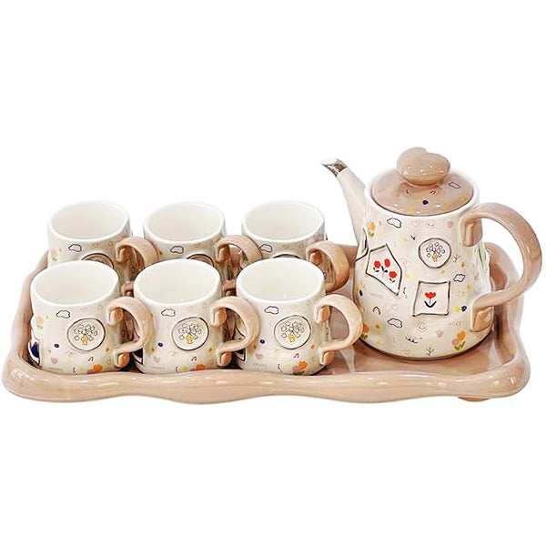 Porcelain Teacup Tea Set 7 Pieces with Tray