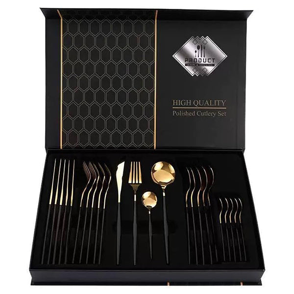 Stainless Steel Cutlery Set – 24-Piece - Black | Tawwy