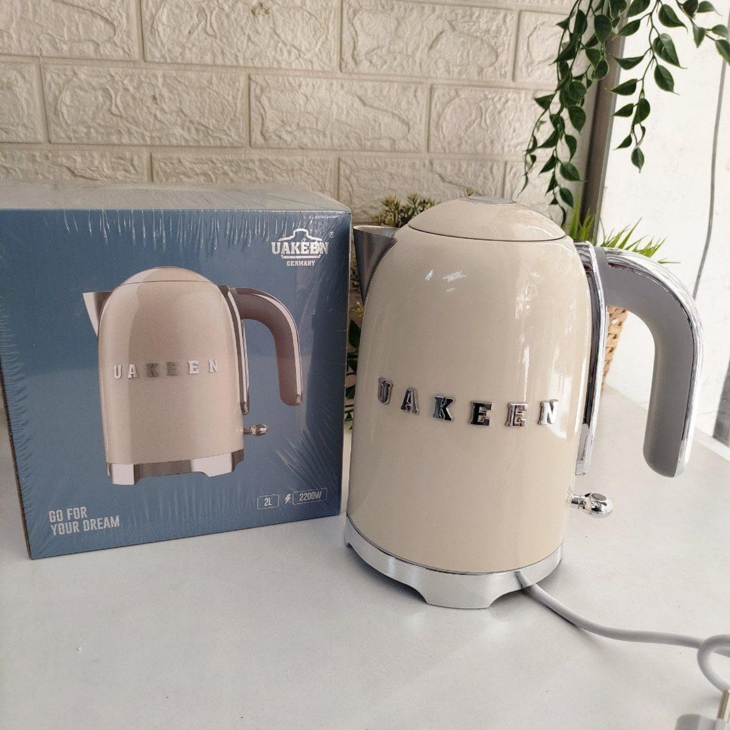UAKEEN Electric Kettle 2L – 2200W - Beige | Tawwy