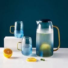 Glass Beverage Pitcher Set with 4 Cups – 1.5L