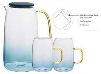 Glass Beverage Pitcher Set with 4 Cups – 1.5L