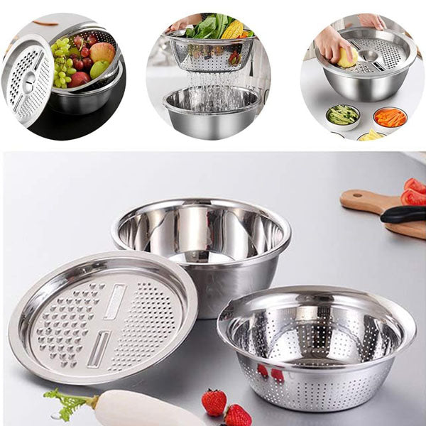 3-in-1 Stainless Steel Vegetable Cutter & Drain Basket