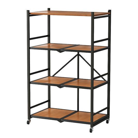 4-Tier Metal Frame Rolling Storage Shelf with Wood Shelves