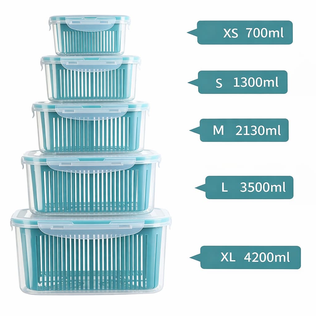 5 Piece Fridge Storage Containers with Strainer | Tawwy