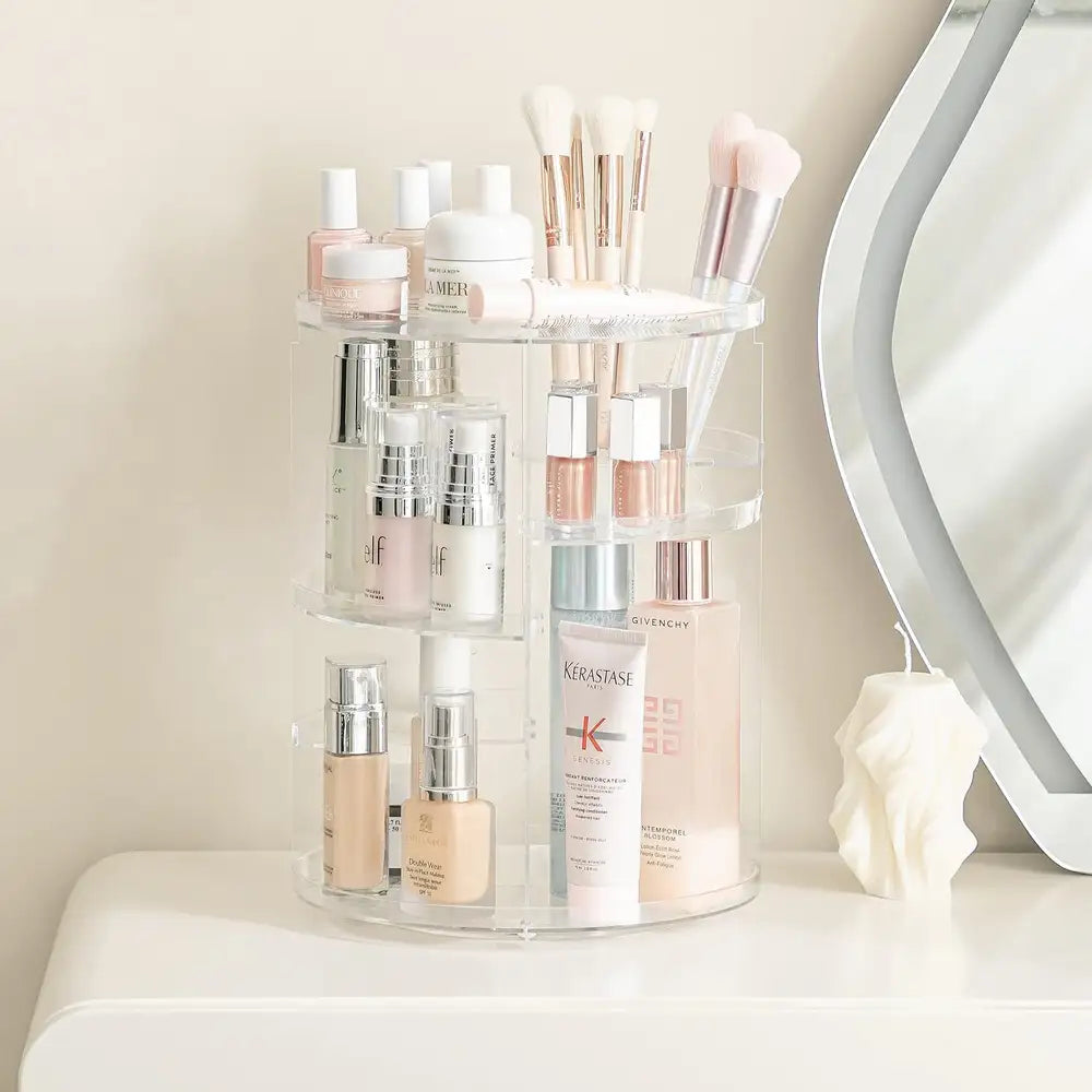 Rotating Makeup & Skincare Organizer – Clear Acrylic Design