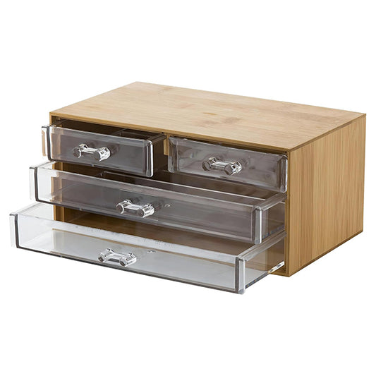 Bamboo Storage Organizer with 4 Transparent Drawers