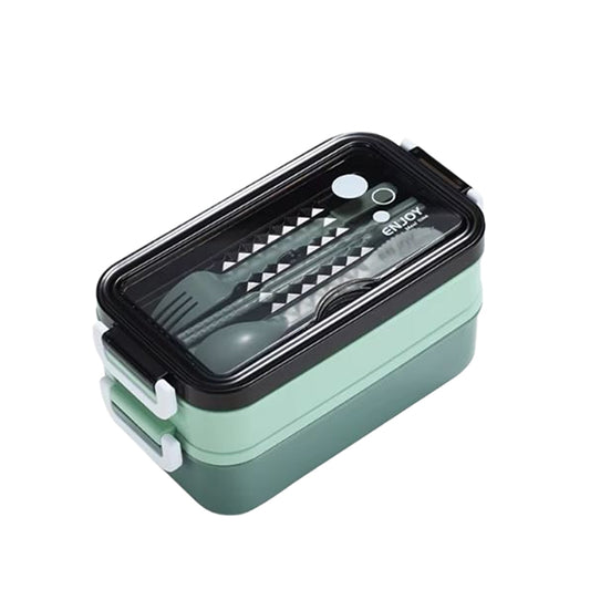 Bento 2-Layer Lunch Box with Built-in Cutlery Set