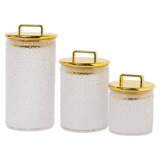 Bubble Glass Storage Jars with Gold Lids – Set of 3