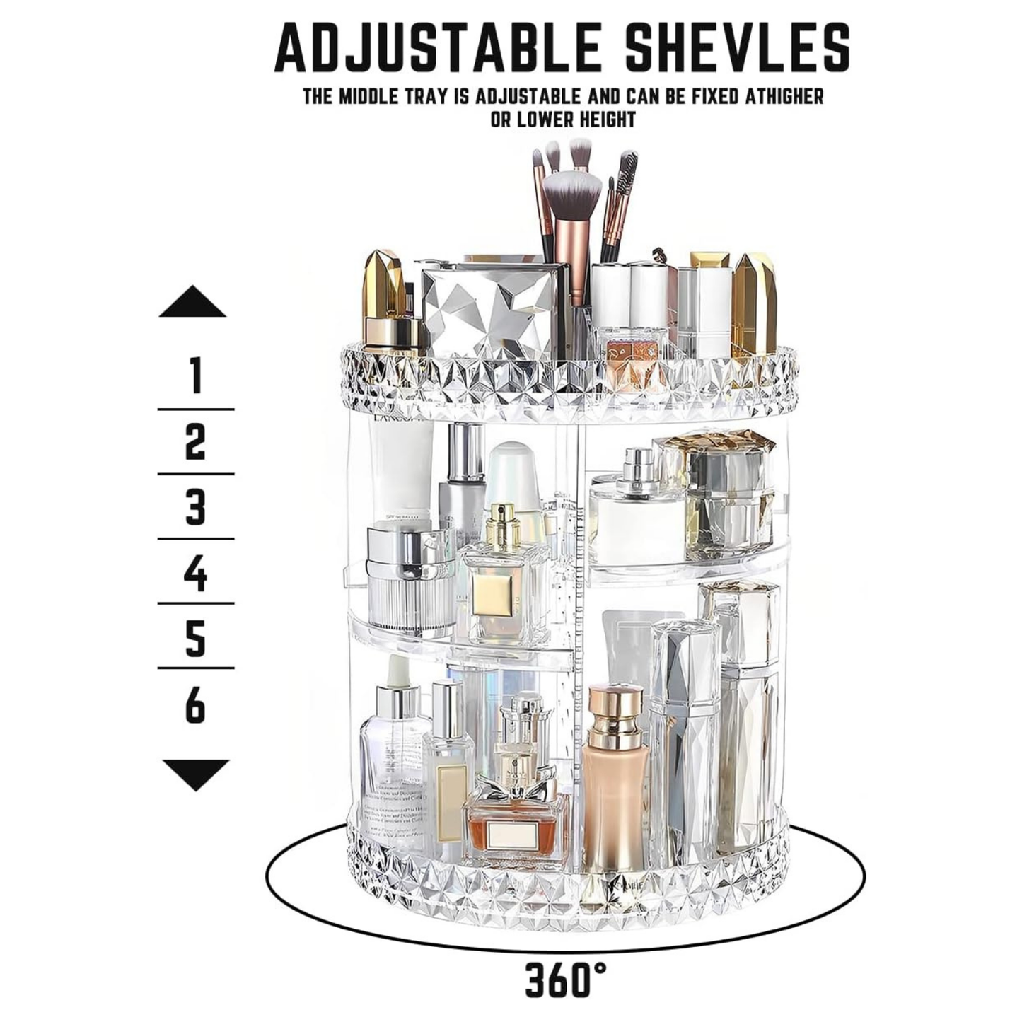 Diamond 360° Adjustable Rotating Multi-Tier Makeup Organizer