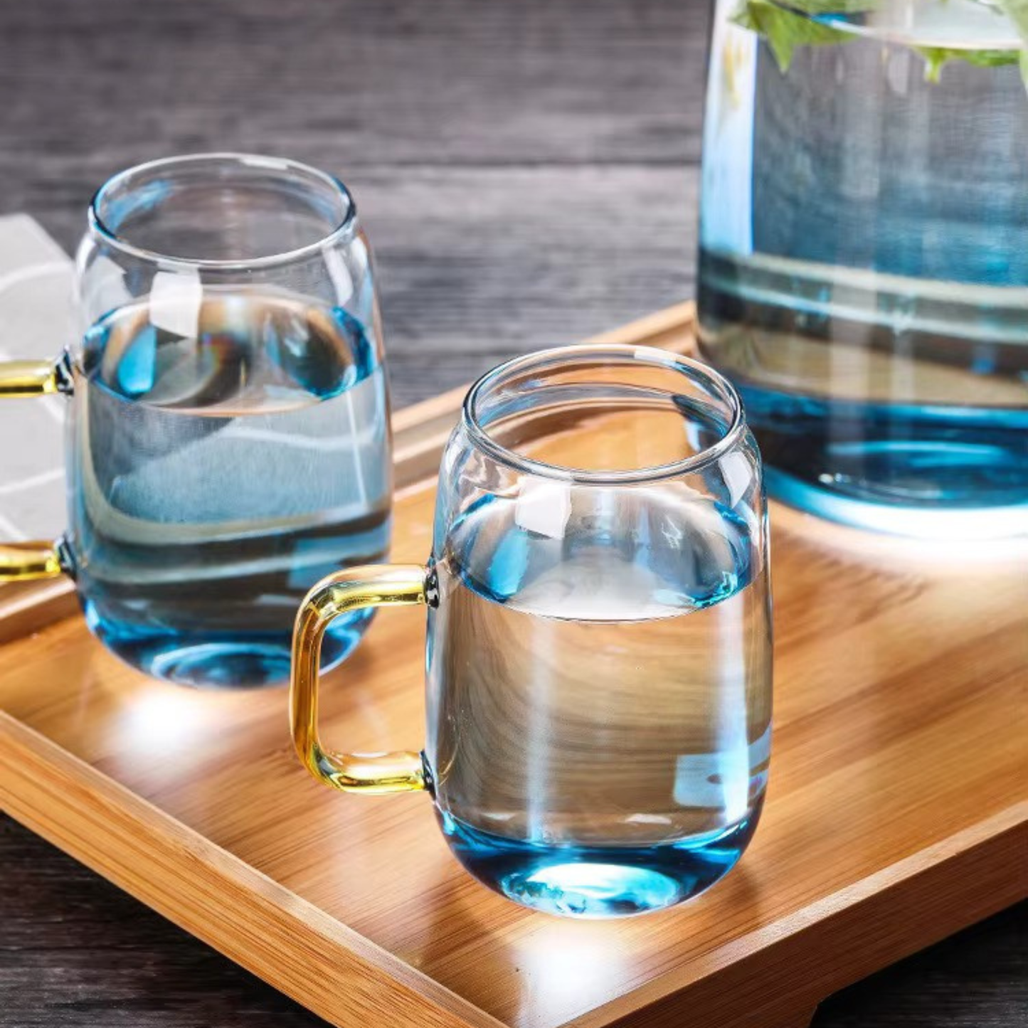 Glass Beverage Pitcher Set with 4 Cups – 1.5L