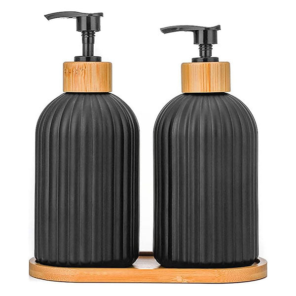 Glass Soap Dispenser with Wooden Tray