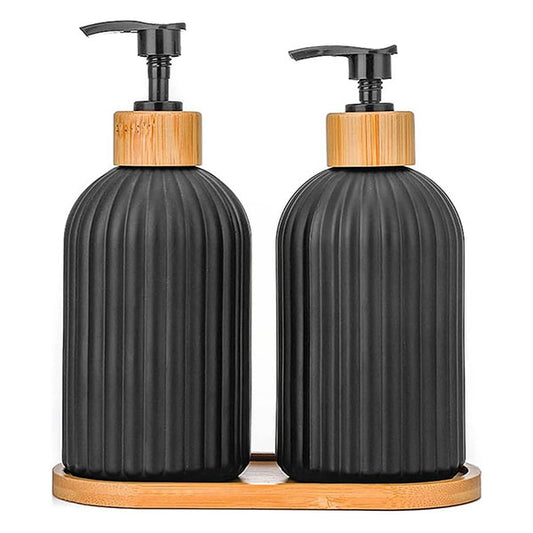 Glass Soap Dispenser with Wooden Tray