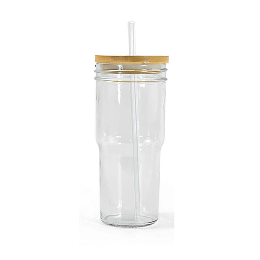 Glass Tumbler with Bamboo Lid and Straw 400ml