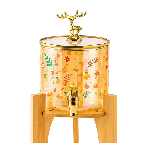 Golden Deer Lid Glass Dispenser with Wooden Stand 3.6L