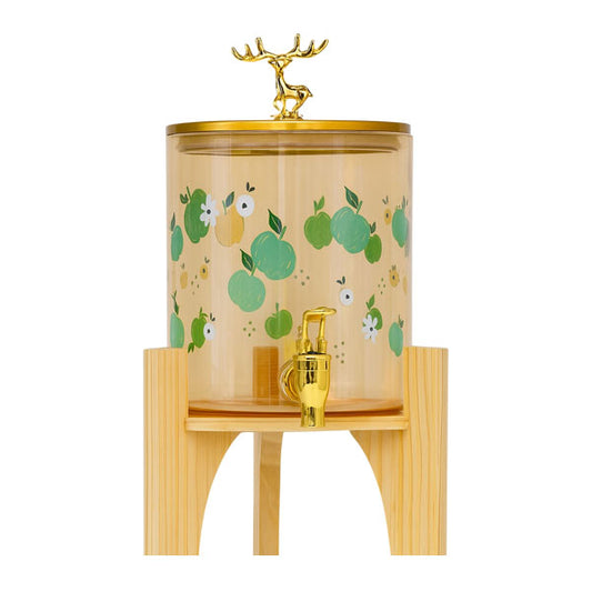 Golden Deer Lid Glass Dispenser with Wooden Stand 3.6L