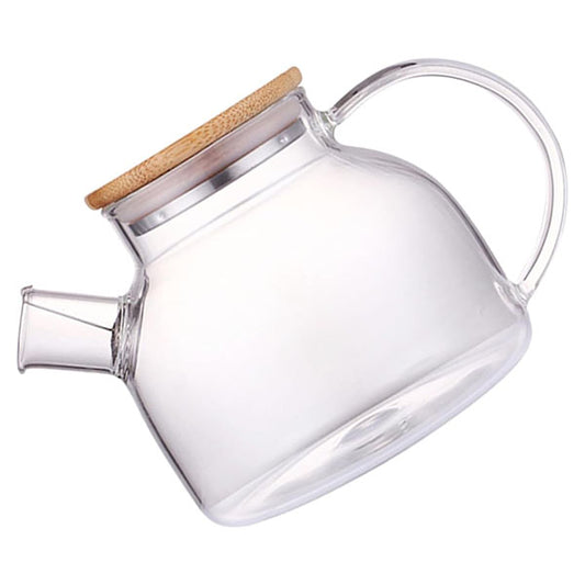 Heat-Resistant Glass Teapot with Wooden Lid