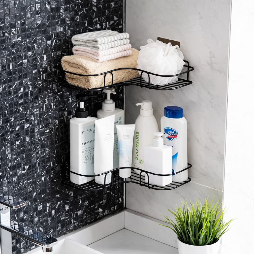 Metal Bathroom & Kitchen Corner Storage Shelf Organizer | Tawwy