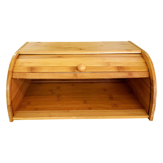 Natural Bamboo Bread Box with Roll-Top Sliding Door