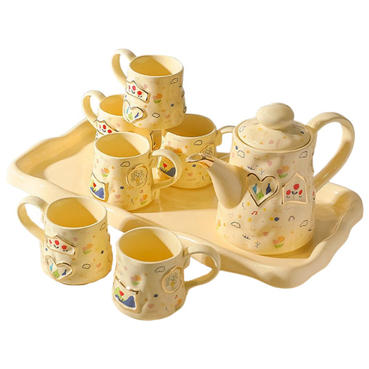 Porcelain Teacup Tea Set 7 Pieces with Tray